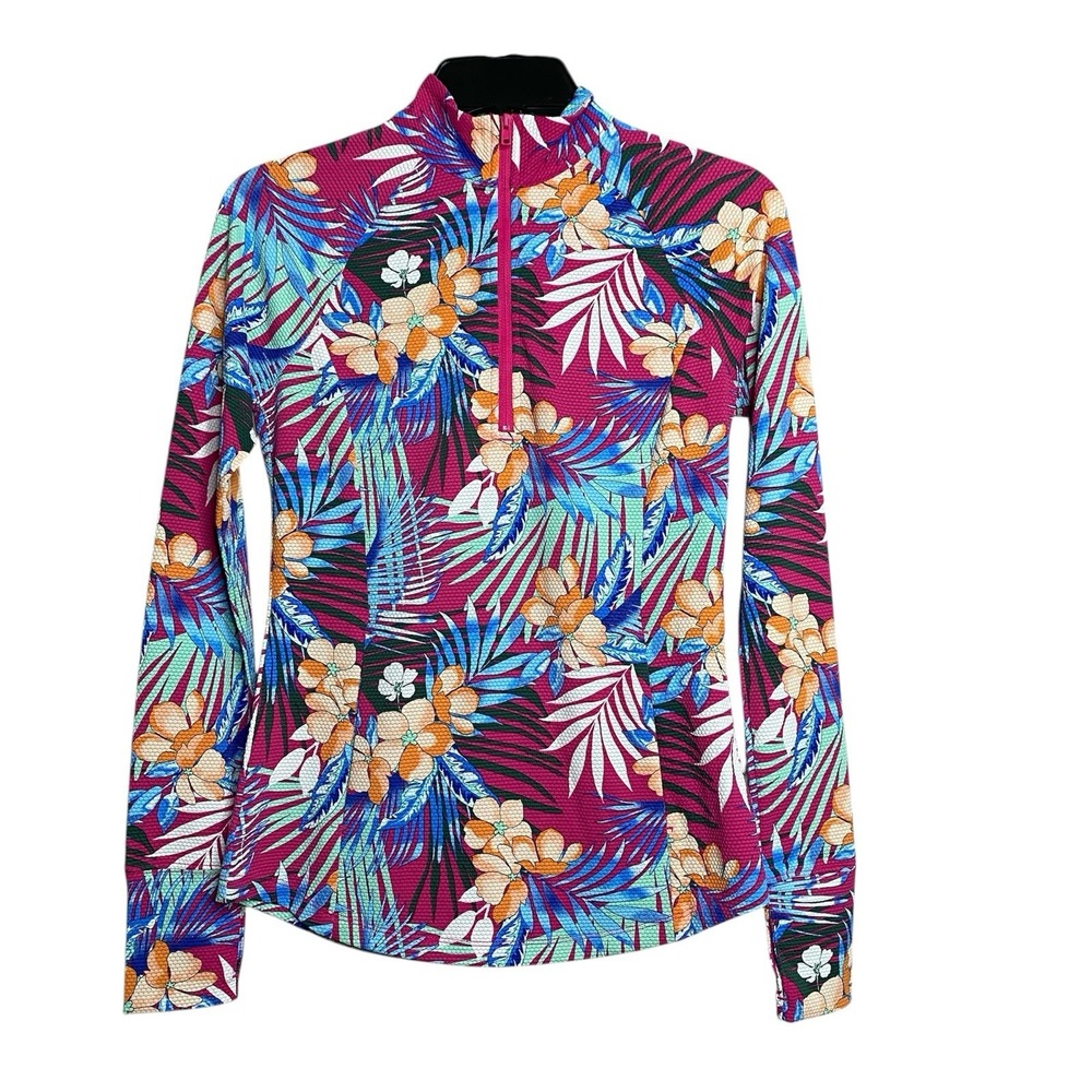 Tommy‎ Bahama Women Sz XS Golf  Tennis  Jacket Floral 1/4 Zip Long Sleeve UPF 50